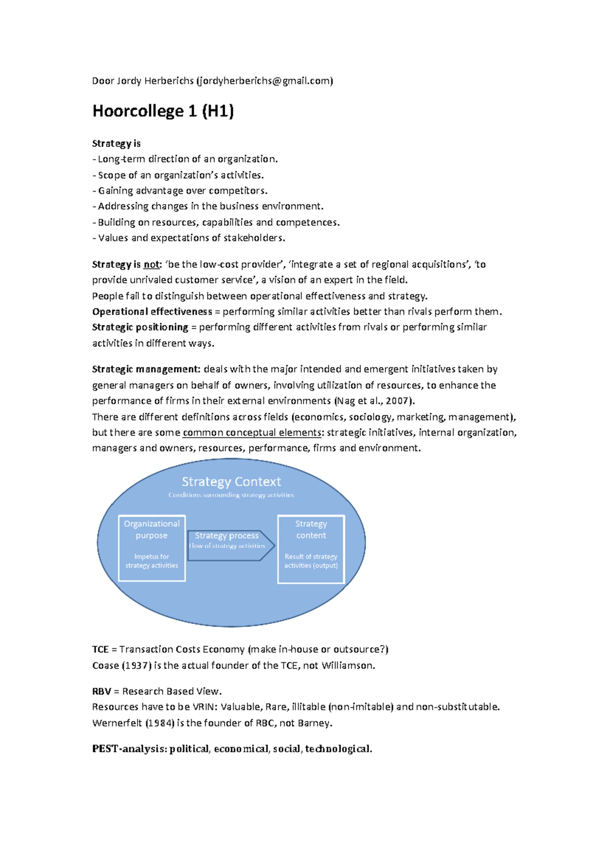 Summary Strategy Process, Content, Contex- An international