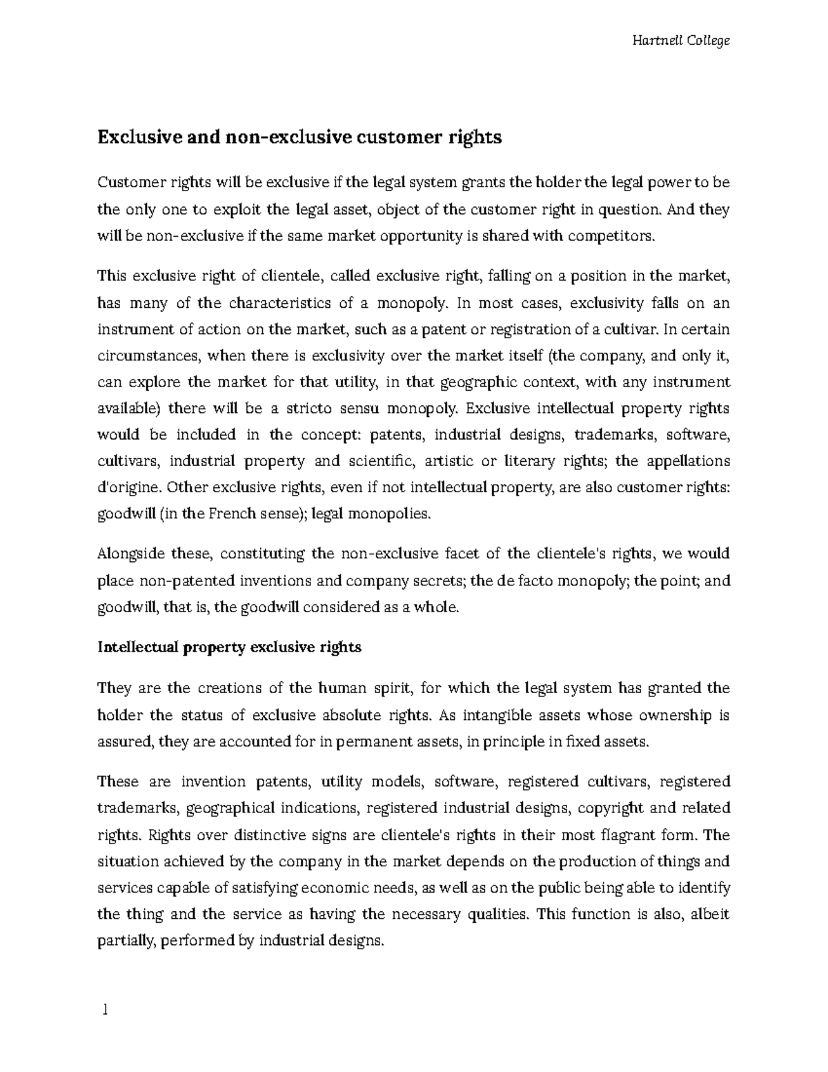 Exclusive and non-exclusive customer rights. - Exclusive and non ...