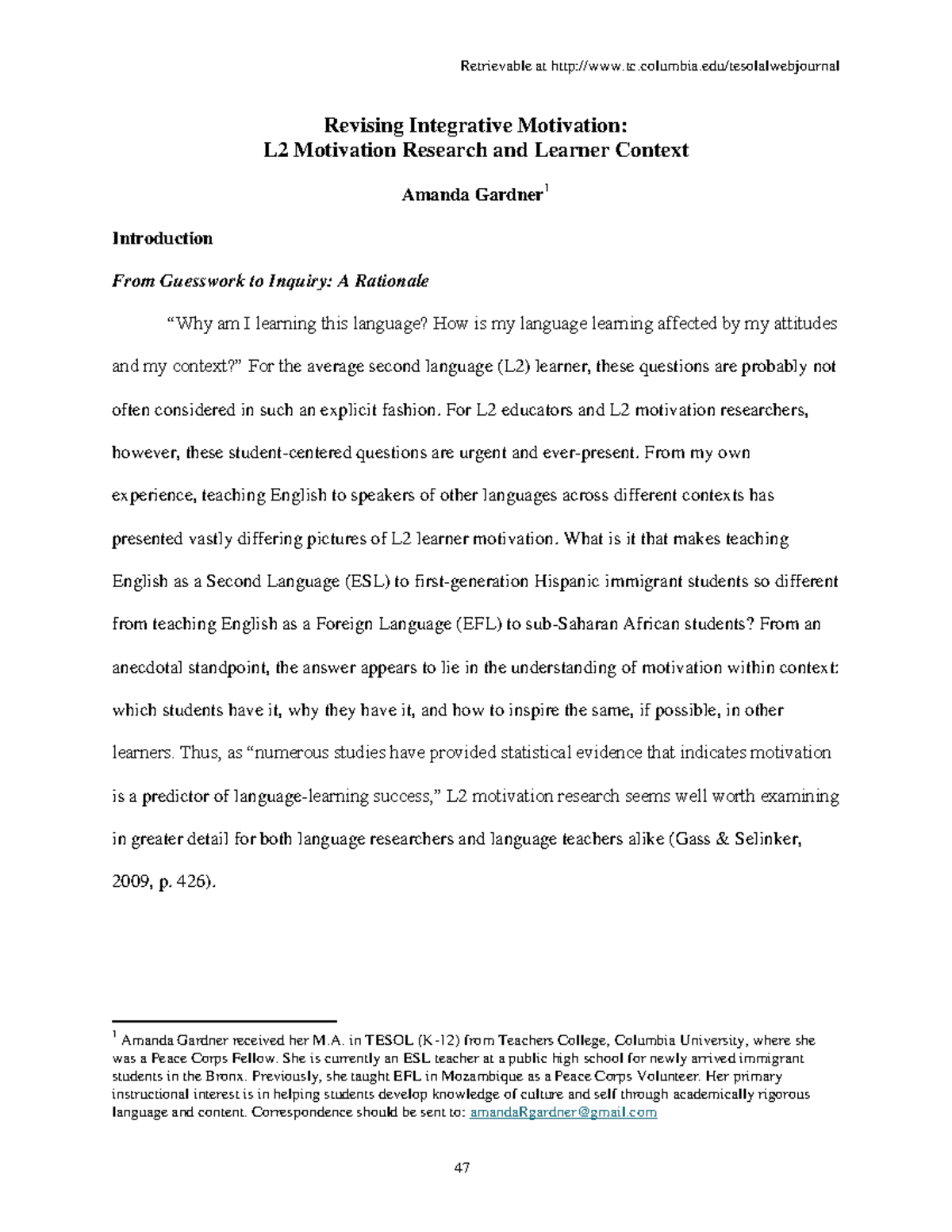Revising Integrative Motivation in L2 Learning Contexts: A Literature ...