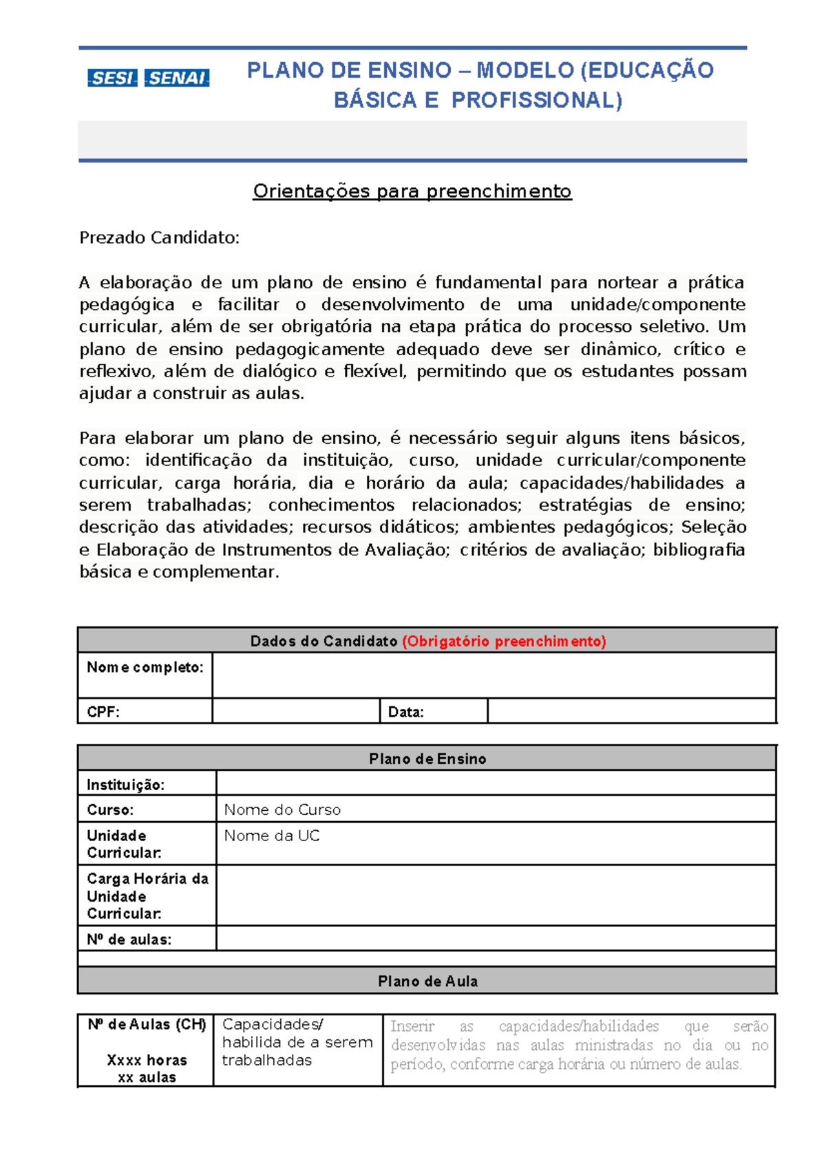 Plano de Ensino Modelo - Educação Básica e Profissional - Studocu