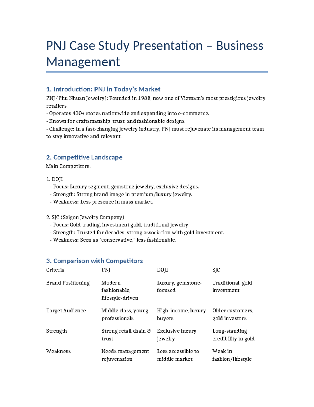 PNJ Case Study Presentation: Business Management Insights - Studocu