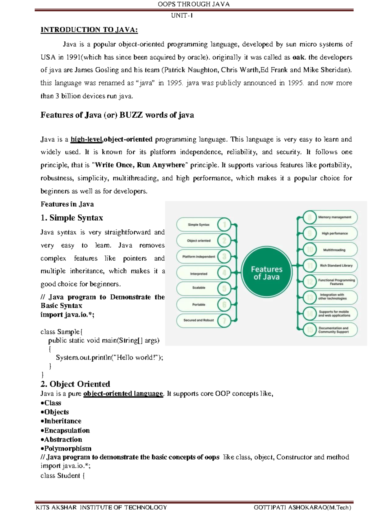 OOPS THROUGH JAVA: Introduction to Java Programming (R20) - Studocu