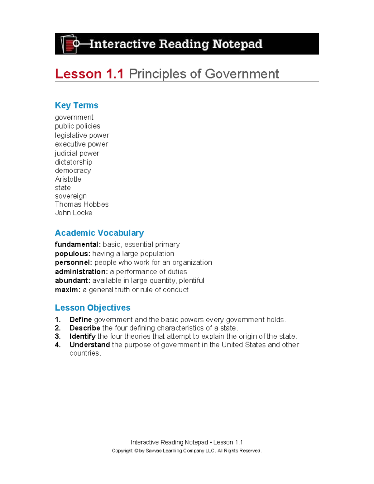 Ngss CA GOVT T01 L01: Key Terms & Principles of Government - Studocu