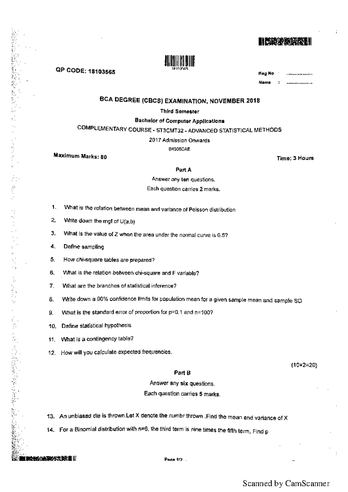 BCA 3 Sem Advanced Statistical Methods Notes - Nov 2018 - Studocu