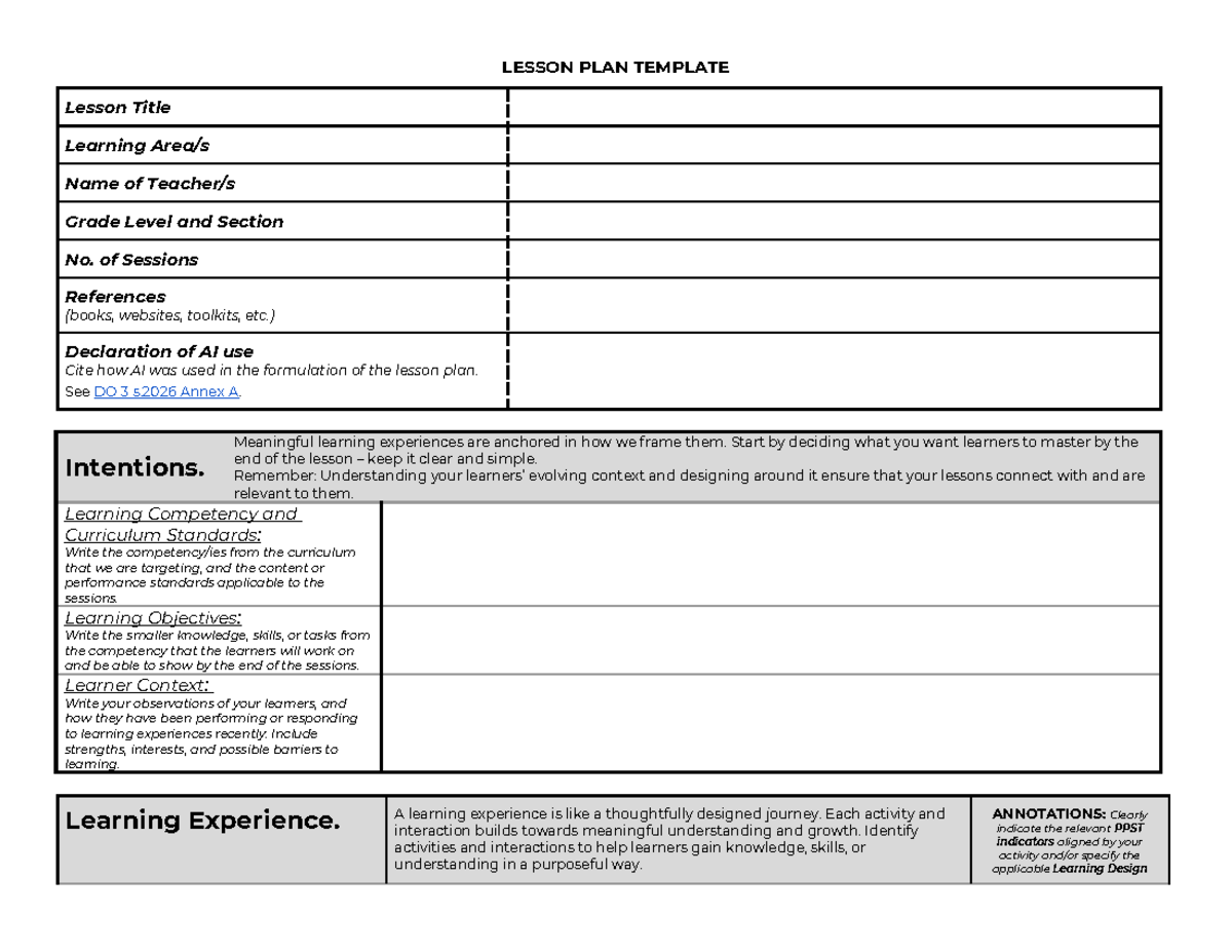 ILAW Lesson Plan Template with Annotations for Effective Teaching - Studocu