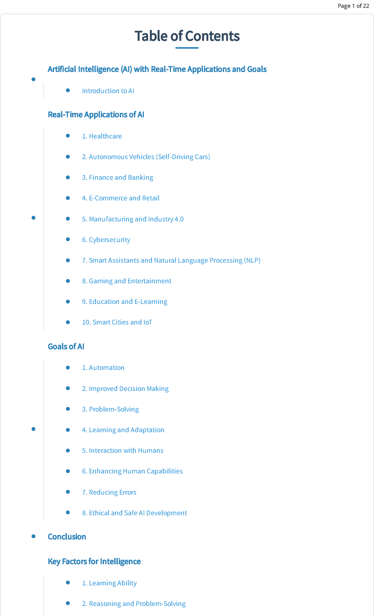 CA1 Questions answers - Table of Contents Artificial Intelligence (AI ...