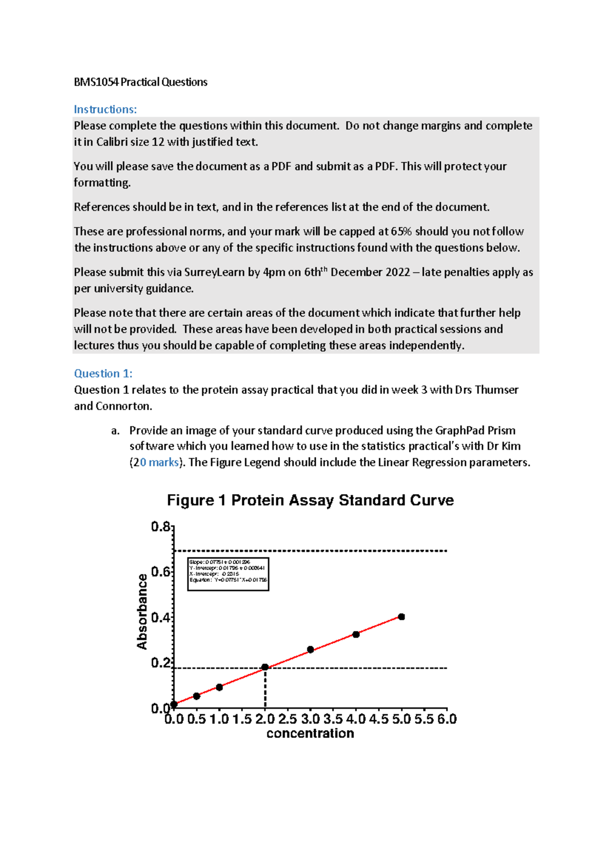 BMS1054 Practical Questions: Protein Assay and Titration Analysis - Studocu