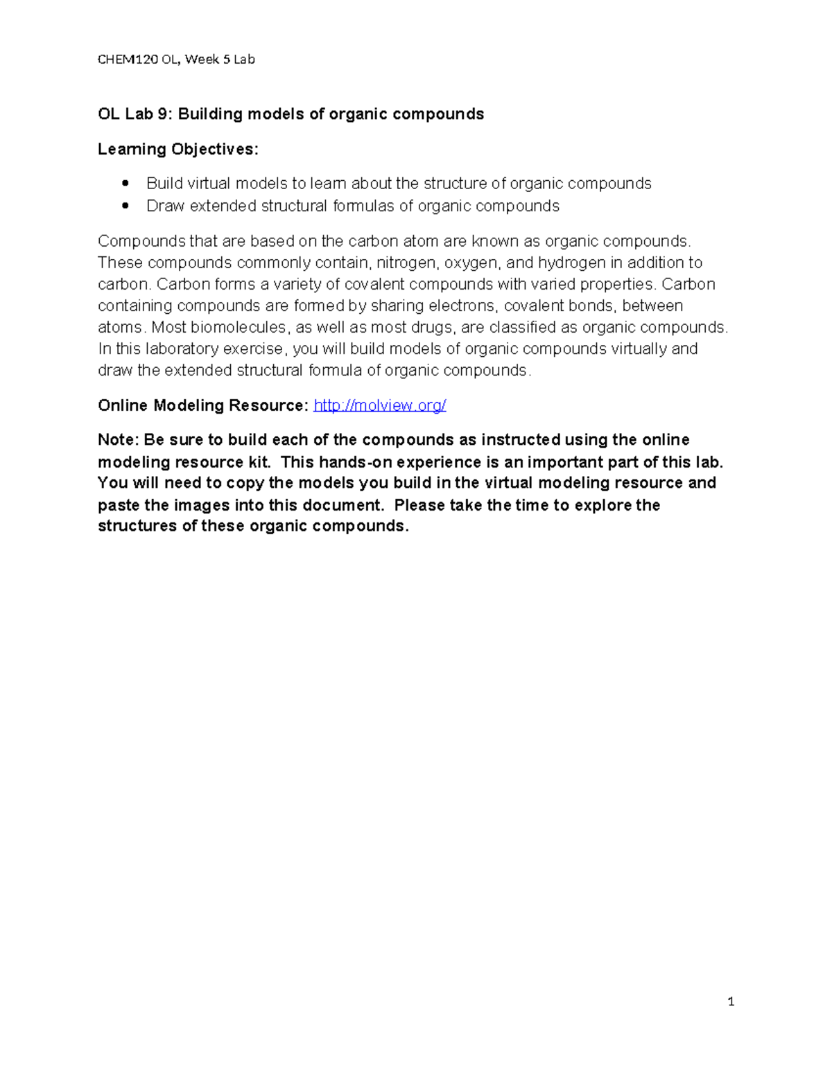 Chem120 Lab 9: Building Models of Organic Compounds Worksheet - Studocu
