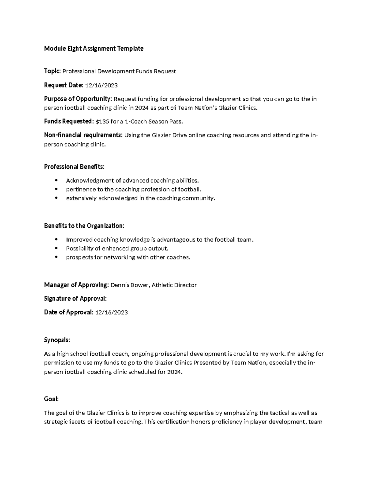 QSO 321 Module 8 Assignment: Professional Development Funds Request ...