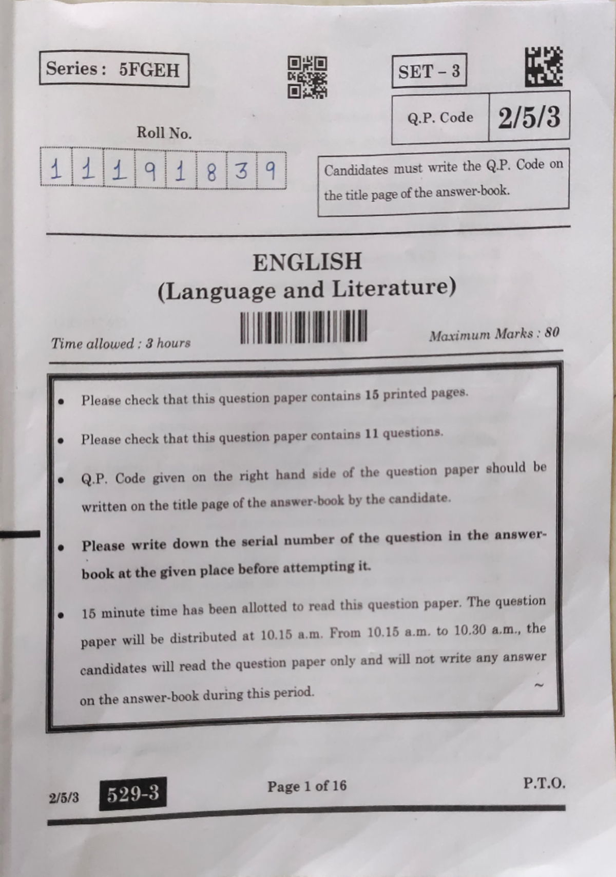 English CBSE Class 10 Language & Literature Set 3 Question Paper - Studocu