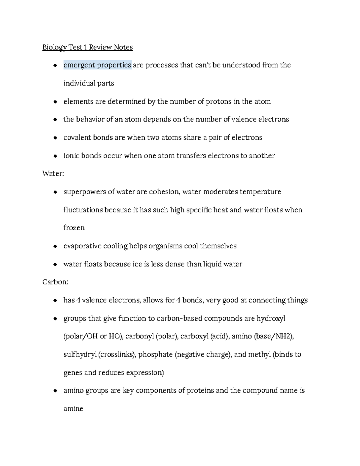 Biology 101 - Test 1 Review Notes and Key Concepts - Biology Test 1 ...