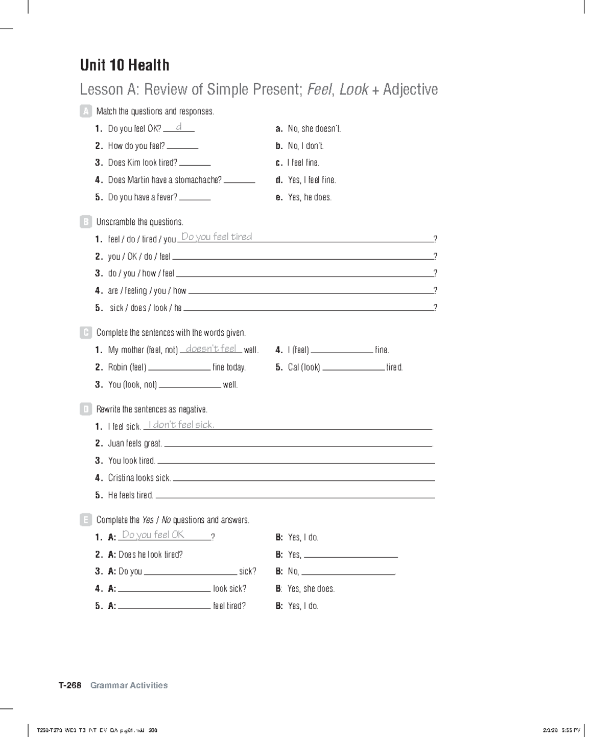 World english 3e level intro grammar activities unit 10 lesson a - T ...