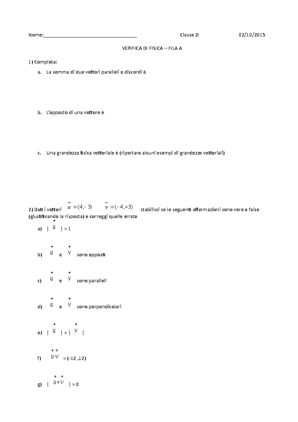 verifica fisica prima liceo scientifico pdf