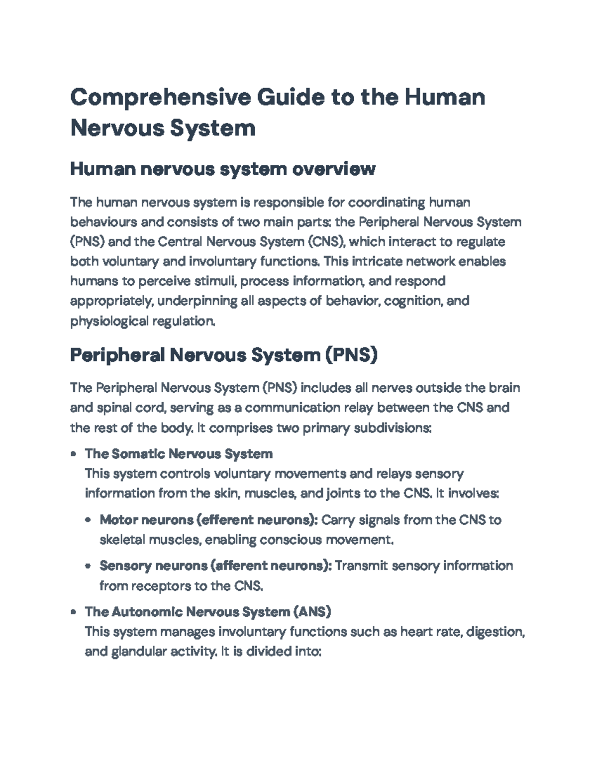 Comprehensive Overview of the Human Nervous System: Functions ...