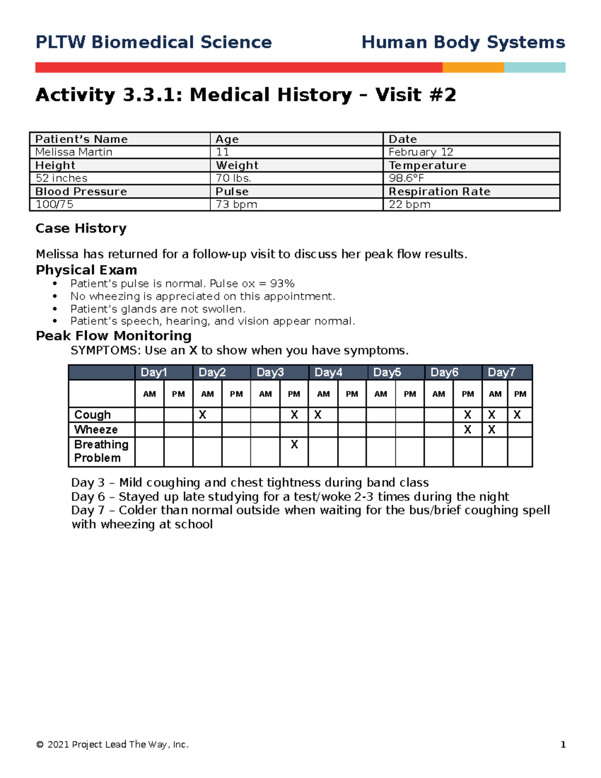 HBS 331 Final Exam Case Study: Medical History and Peak Flow Monitoring ...