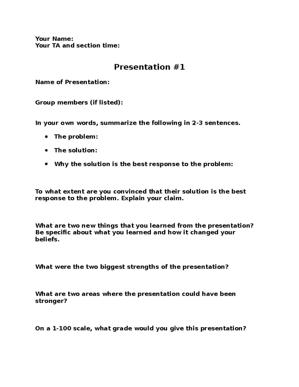 LPPP 2200 - Peer Feedback Form for Group Presentation Evaluation - Studocu