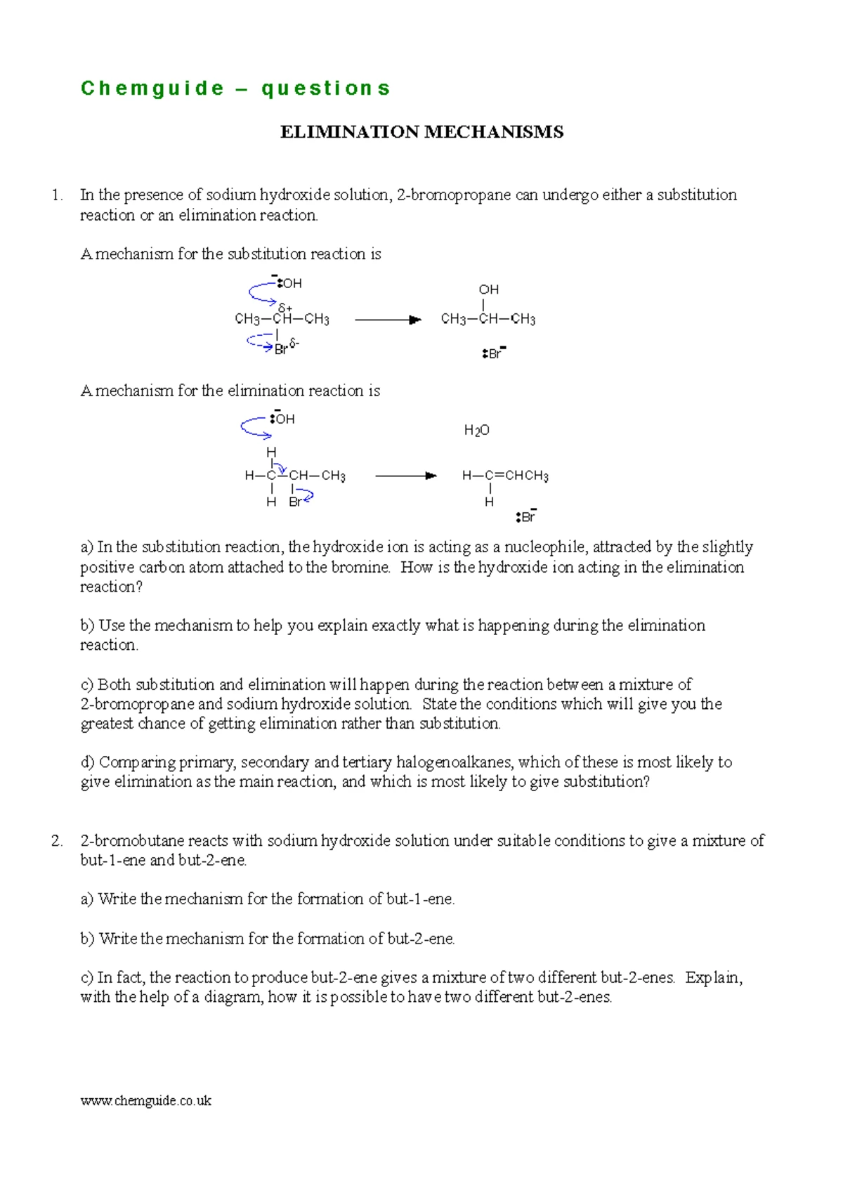 Chemguide Questions on Electrophilic Substitution (CHEM101) - Studocu