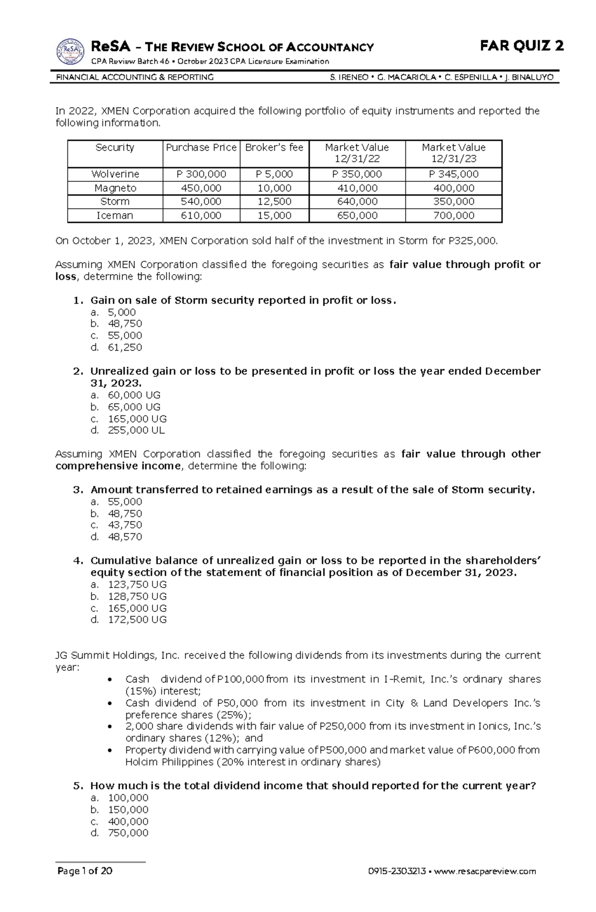 FAR QUIZ 2 - CPA Review Batch 46 - Financial Accounting Insights - Studocu