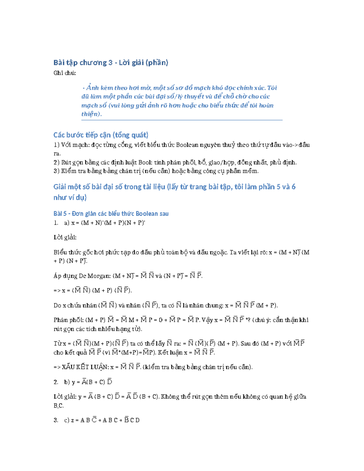 Bài Tập Chương 3: Lời Giải Các Biểu Thức Boolean - Studocu