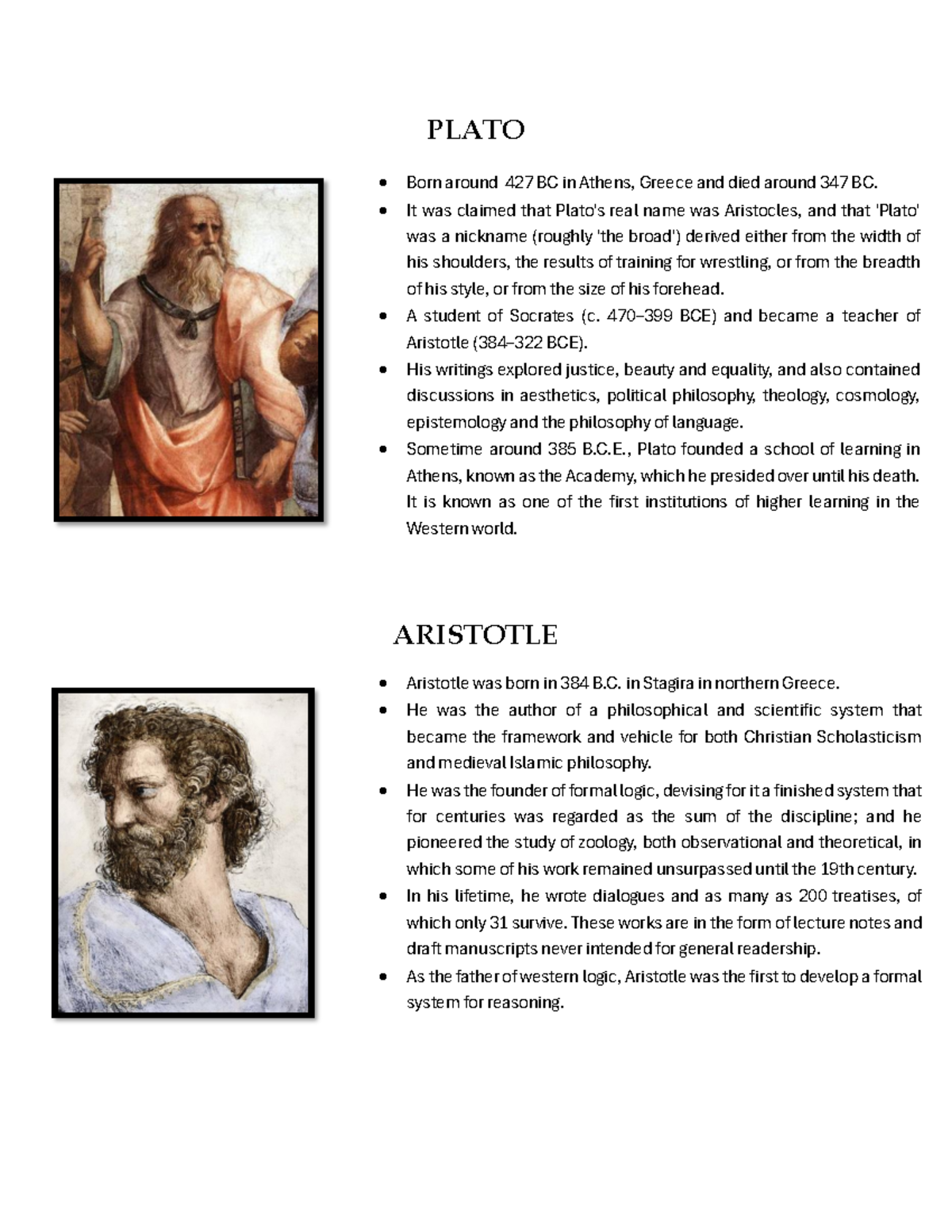 BE - Lecture Notes on Major Philosophers: Plato, Aristotle, Kant ...