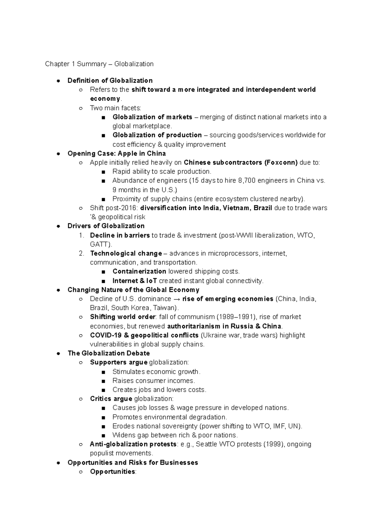 4SA3 - TB SUM - Chapter 1: Globalization Overview and Impacts - Studocu