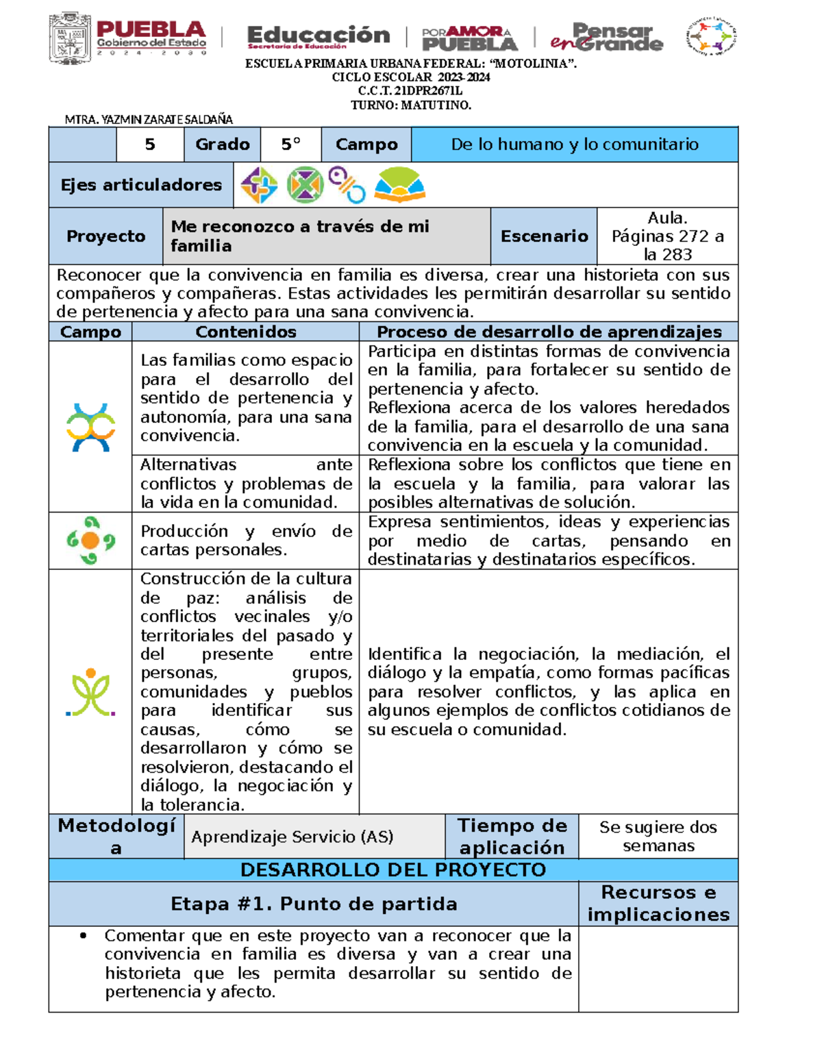 MTRA. YAZMIN ZARATE SALDAÑA: Proyecto de Convivencia Familiar 5to Grado ...