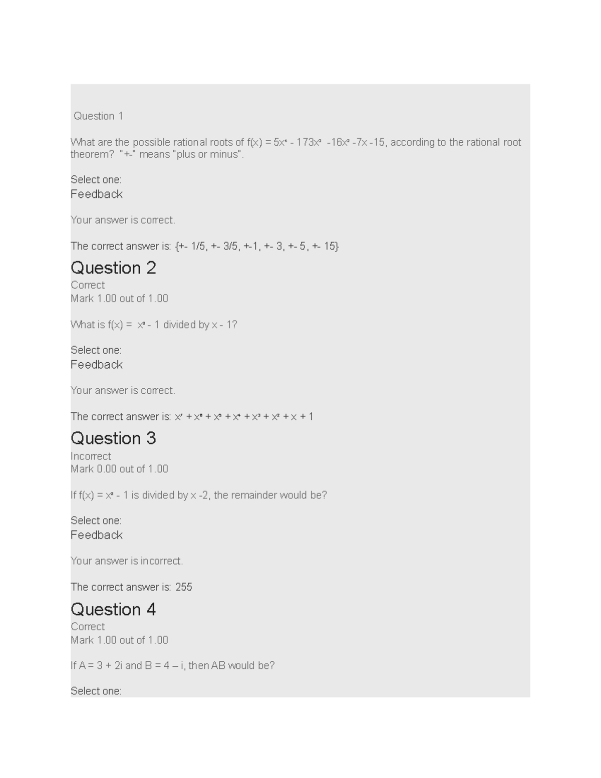 Quiz Graded Results for College Algebra Unit 3 - Studocu