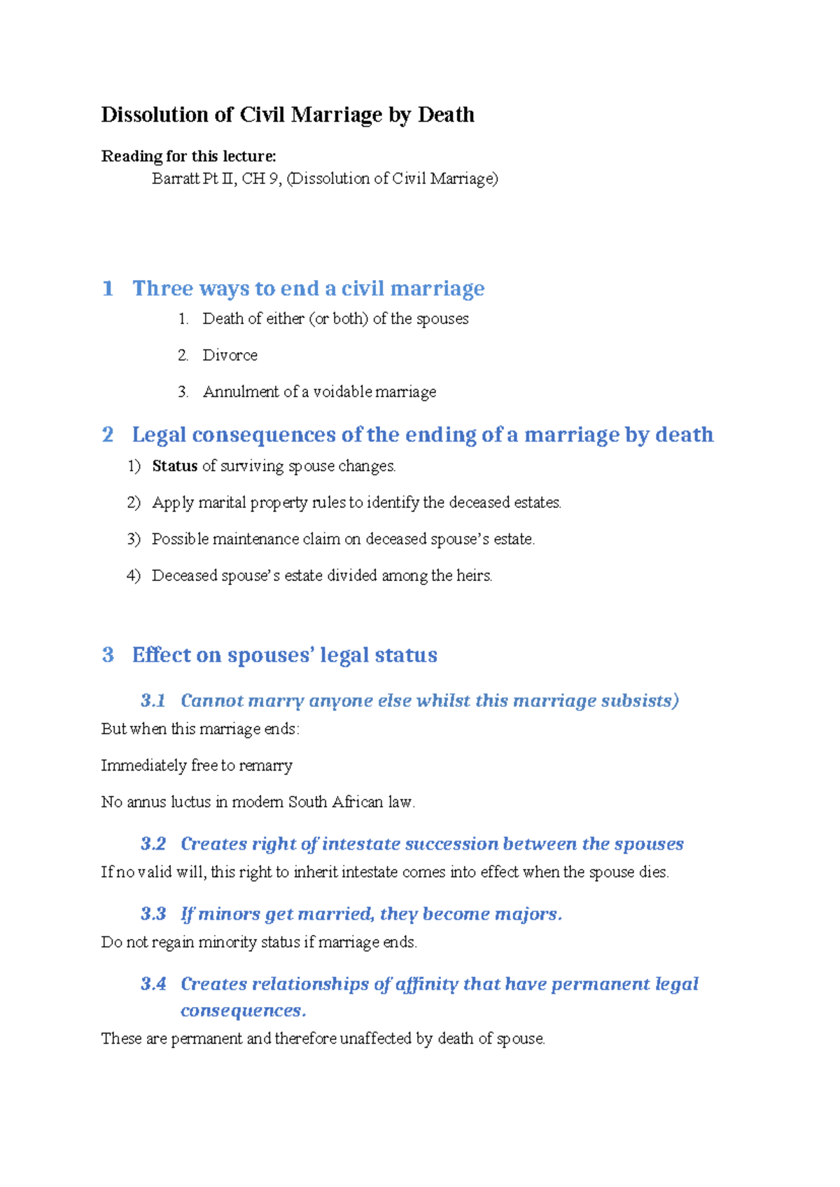 Dissolution of Civil Marriage: Death Implications - Lpf Lecture Notes ...