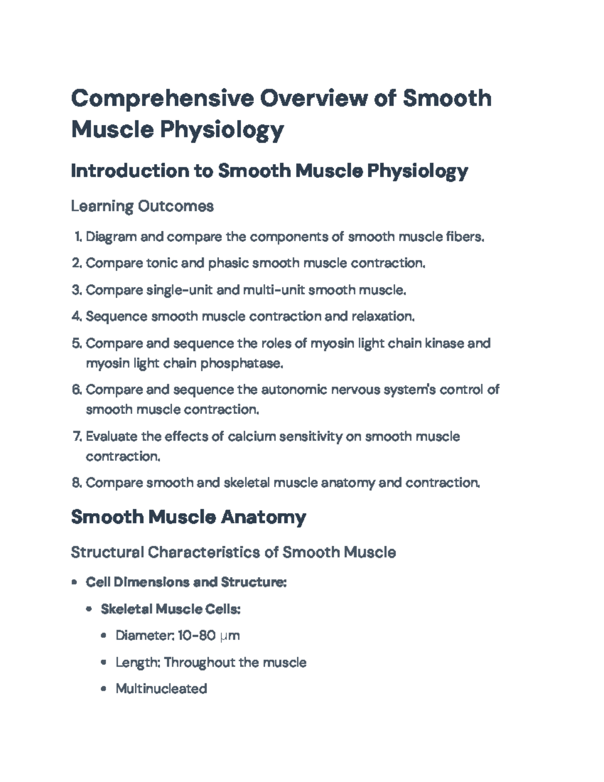 Comprehensive Overview of Smooth Muscle Physiology (BIO 101 ...