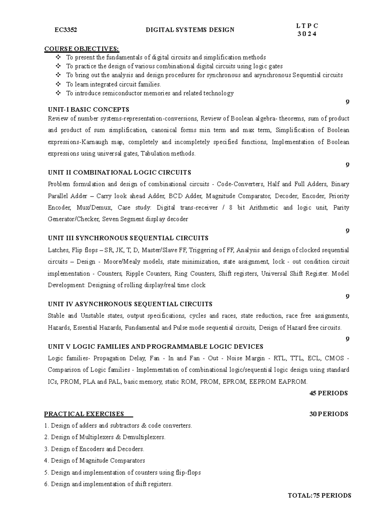 EC3352 Syllabus: Fundamentals of Digital Systems Design and Circuits ...