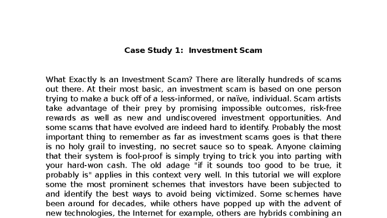 Case-Studies-Fraud - Case study - Case Study 1: Investment Scam What ...