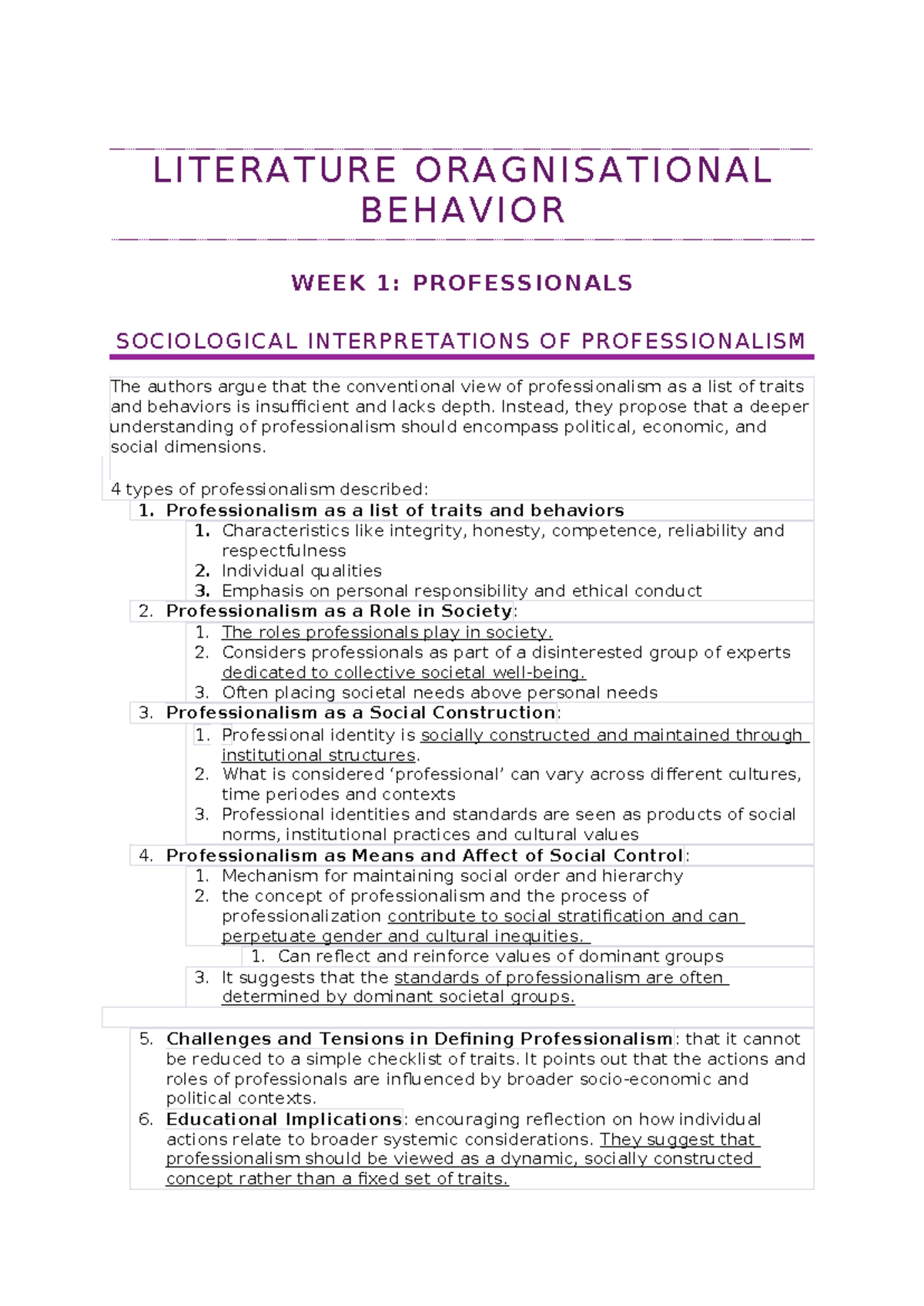 Organisational Behavior - Summary of Key Literature Insights - Studeersnel