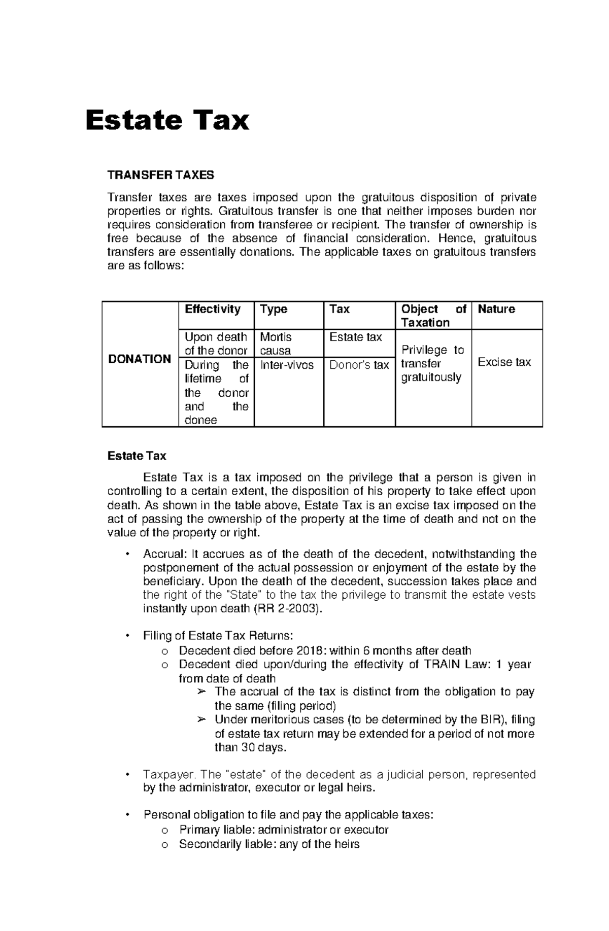 Estate Tax Overview: Understanding Transfer Taxes and Deductions - Studocu