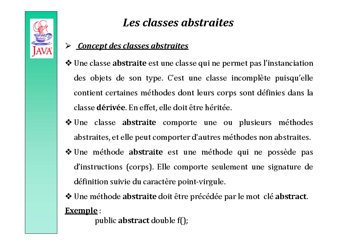Les classes abstraites et les interfaces en Java - Partie 3 - Studocu