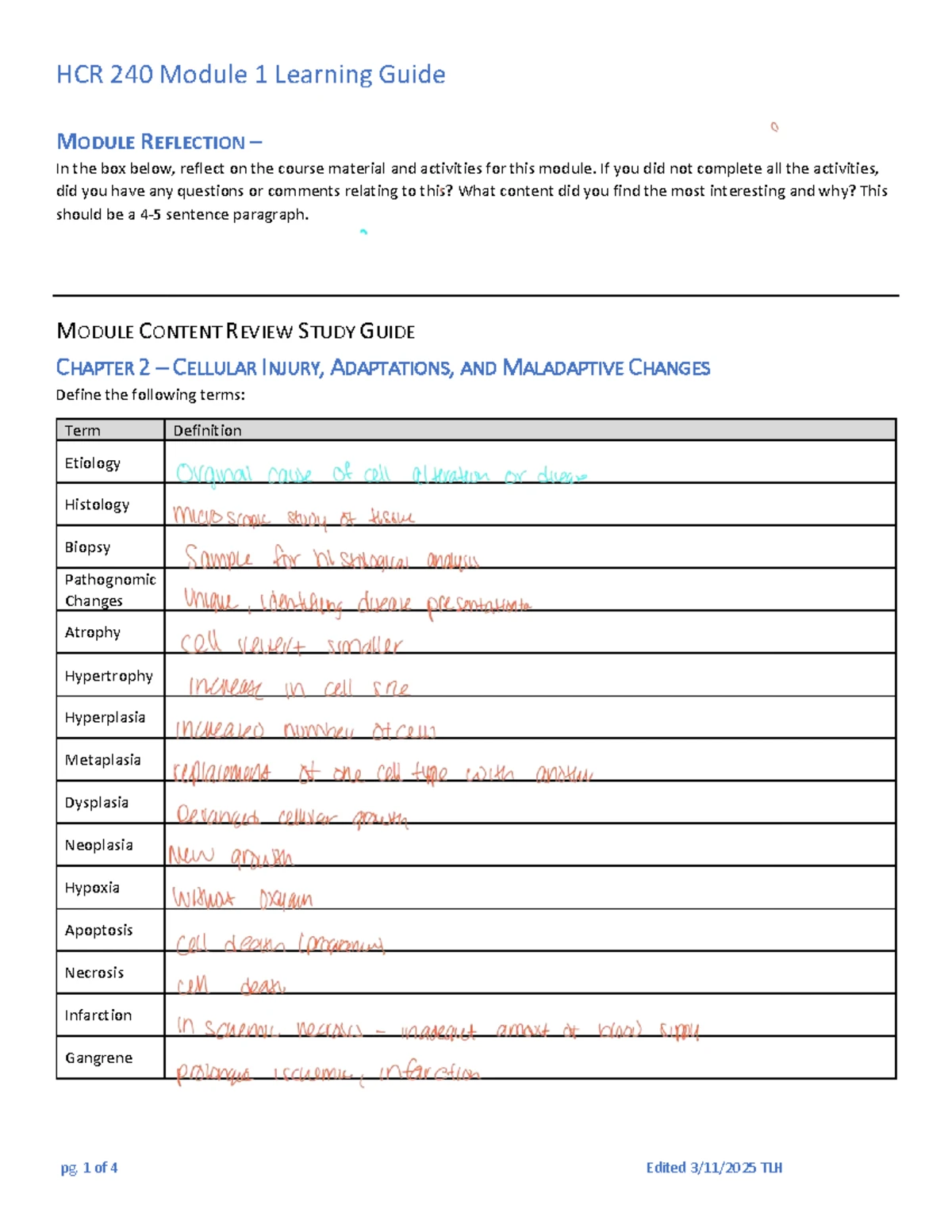 HCR 240 Module 2 Learning Guide: Disorders & Key Terms Overview - Studocu