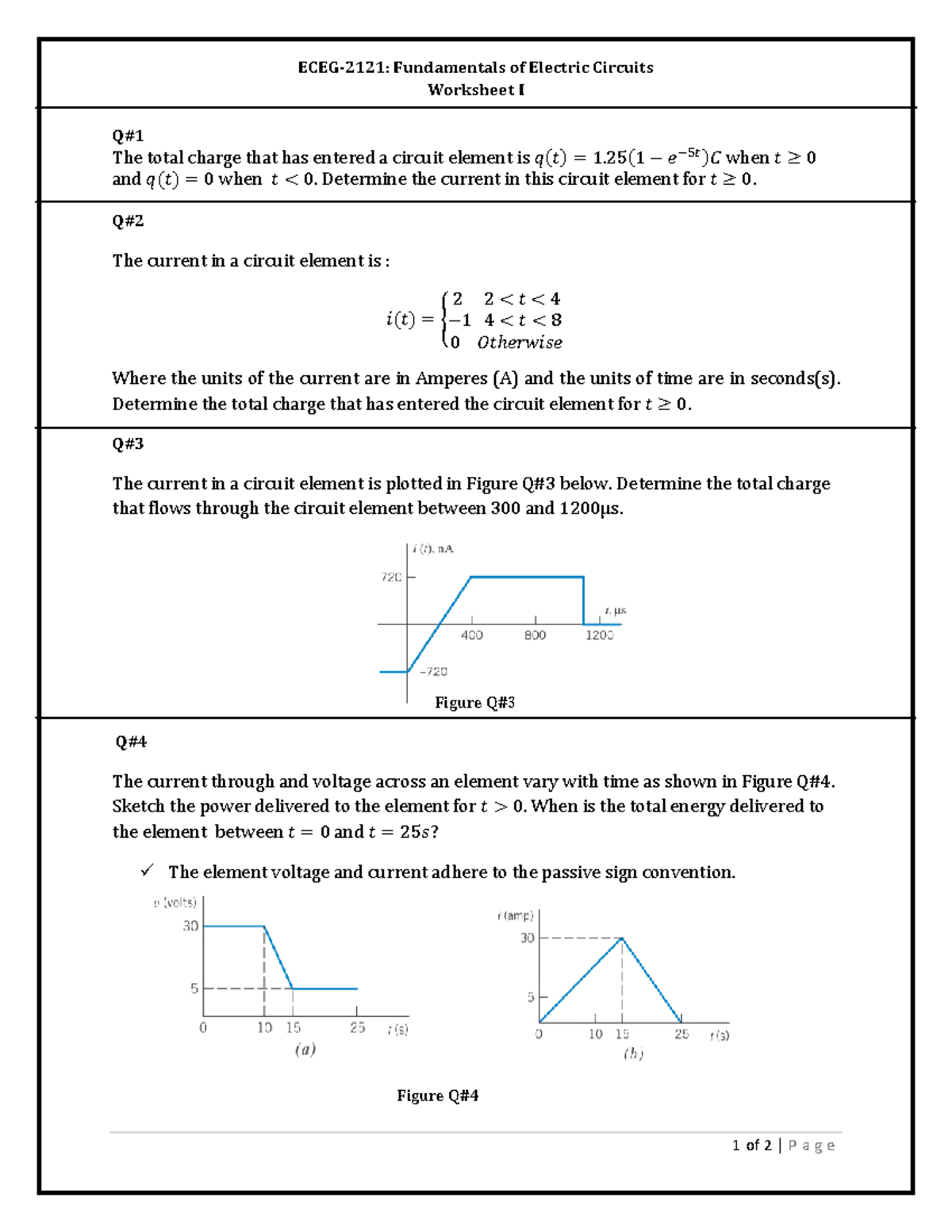 ECEG2121-Worksheet I - Worksheet on Circuit course - 1 of 2 | P a g e ...