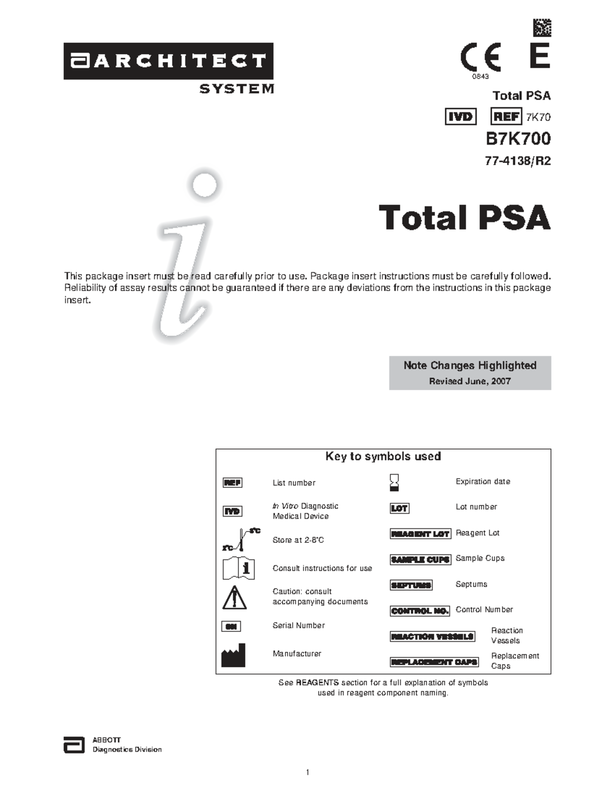 ARCHITECT Total PSA Assay Instructions and Guidelines (E 0843) - Studocu