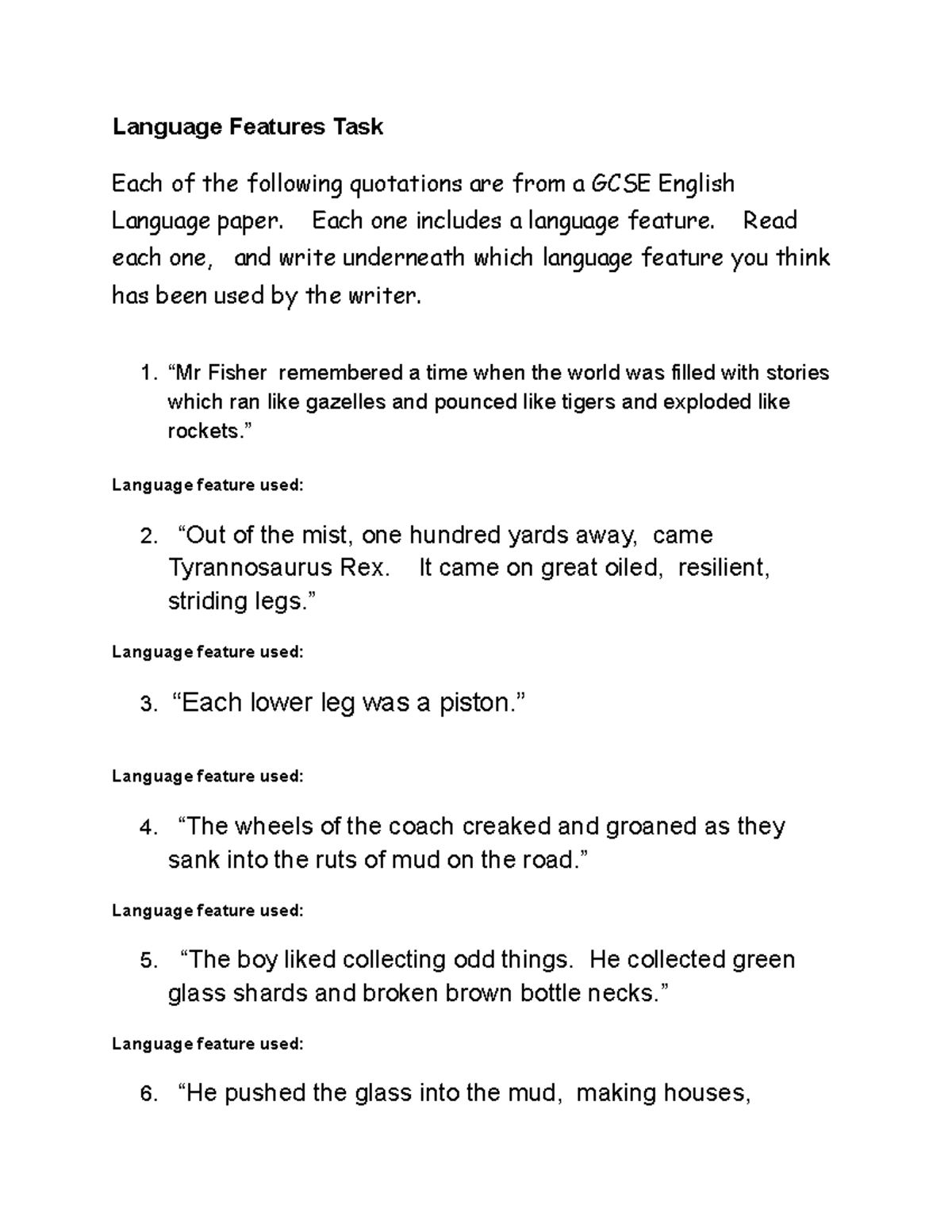 GCSE English Language Features Identification Task - Studocu