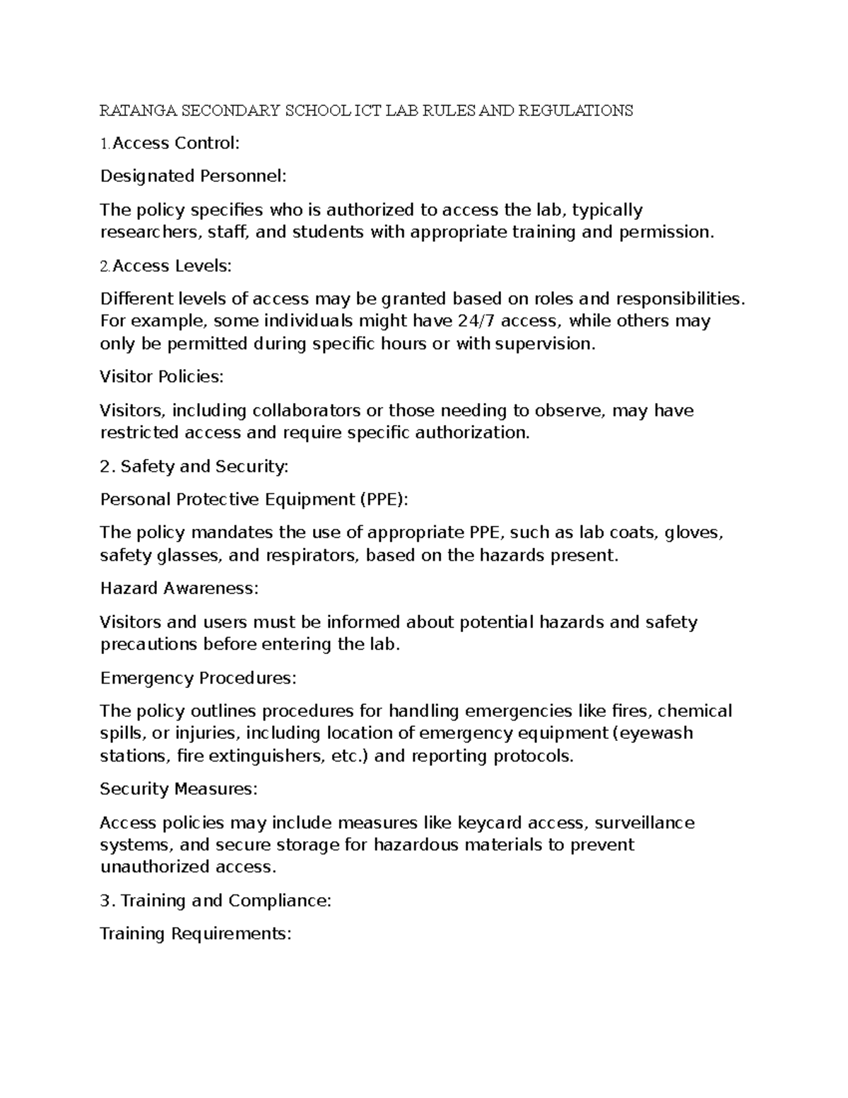 RATANGA SECONDARY SCHOOL ICT LAB RULES & REGULATIONS - Studocu
