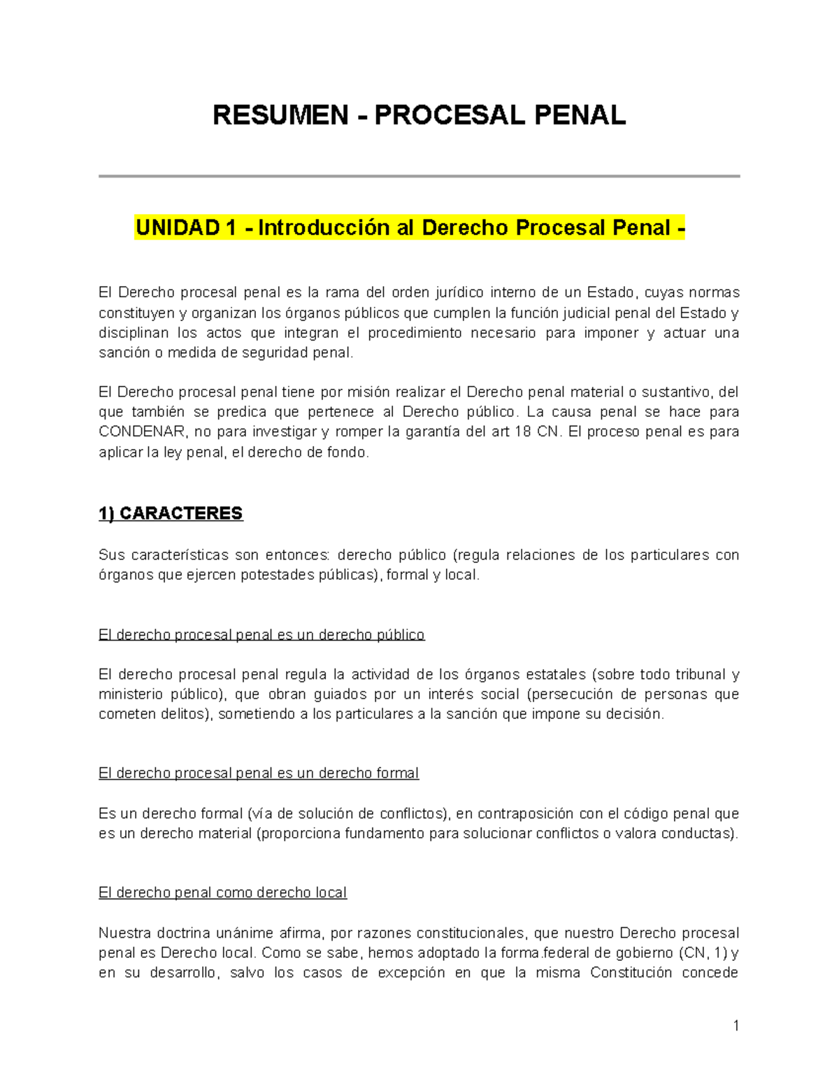 Resumen de Derecho Procesal Penal - UNIDAD 1 y 2 - Studocu