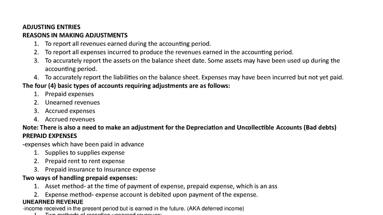 Adjusting Entries & Reasons for Adjustments (FOA 1) - Studocu