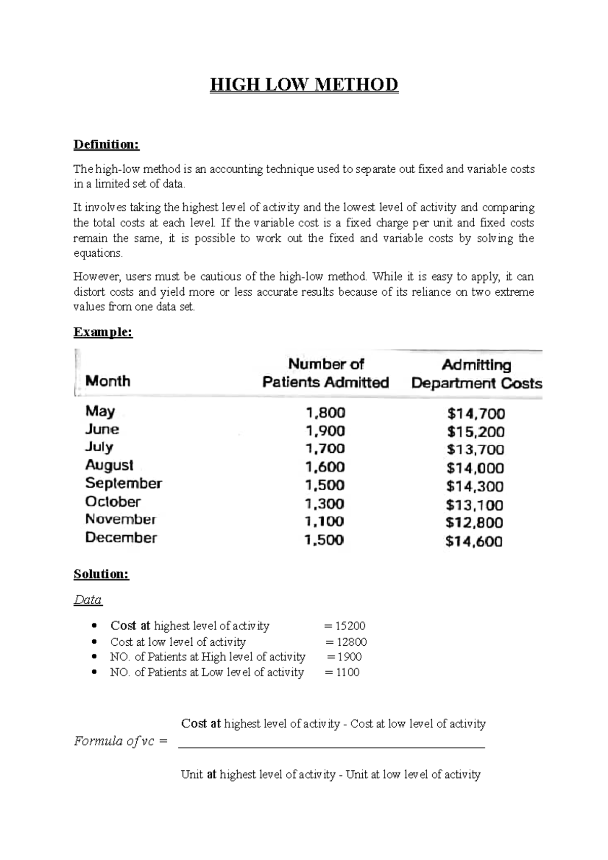HIGH-LOW Method Analysis and Application in Cost Accounting - Studocu