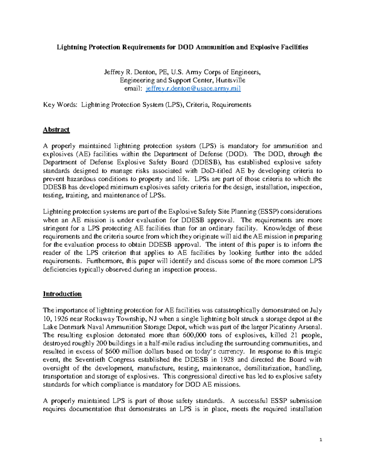 Lightning Protection System (LPS) Requirements for DOD AE Facilities ...