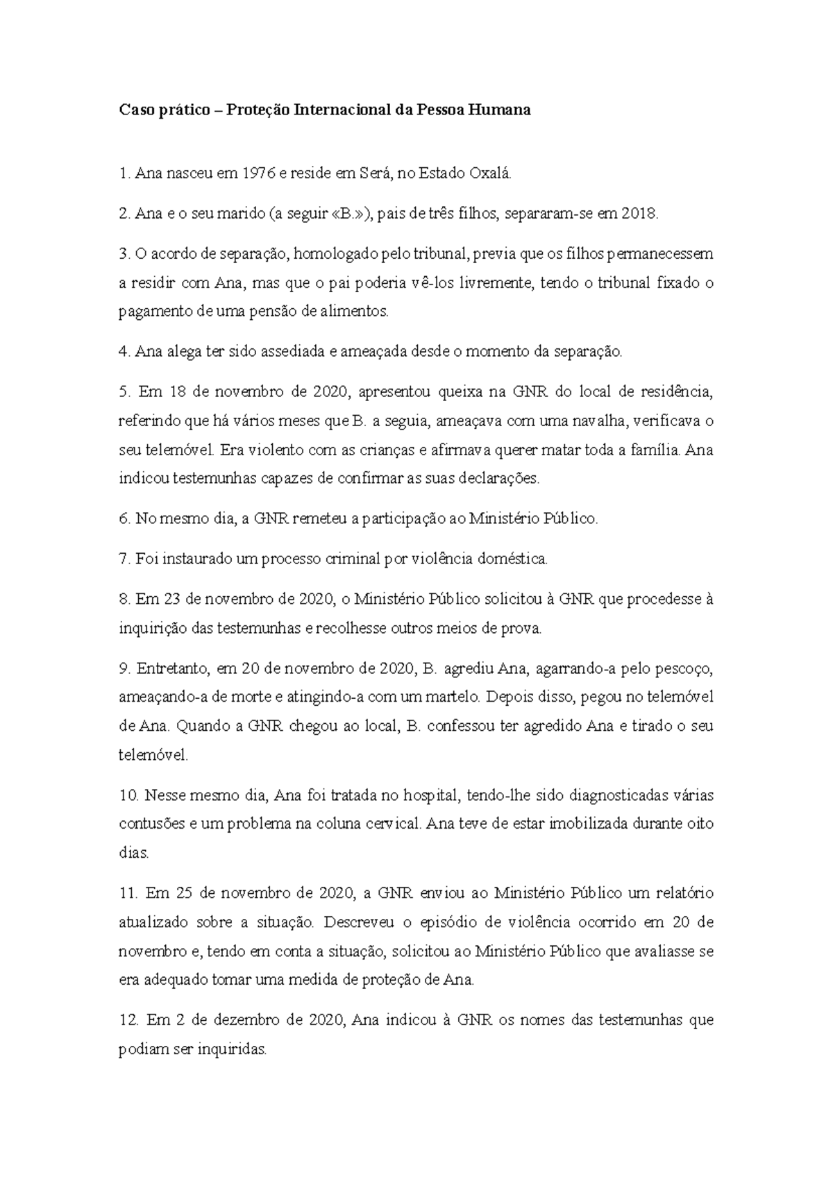 Caso Prático PIPH: Violência Doméstica e Proteção Internacional de Ana ...