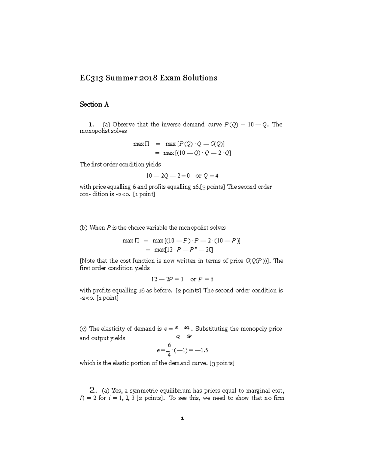 EC313 Summer 2018 Exam Solutions: Comprehensive Analysis and Answers ...