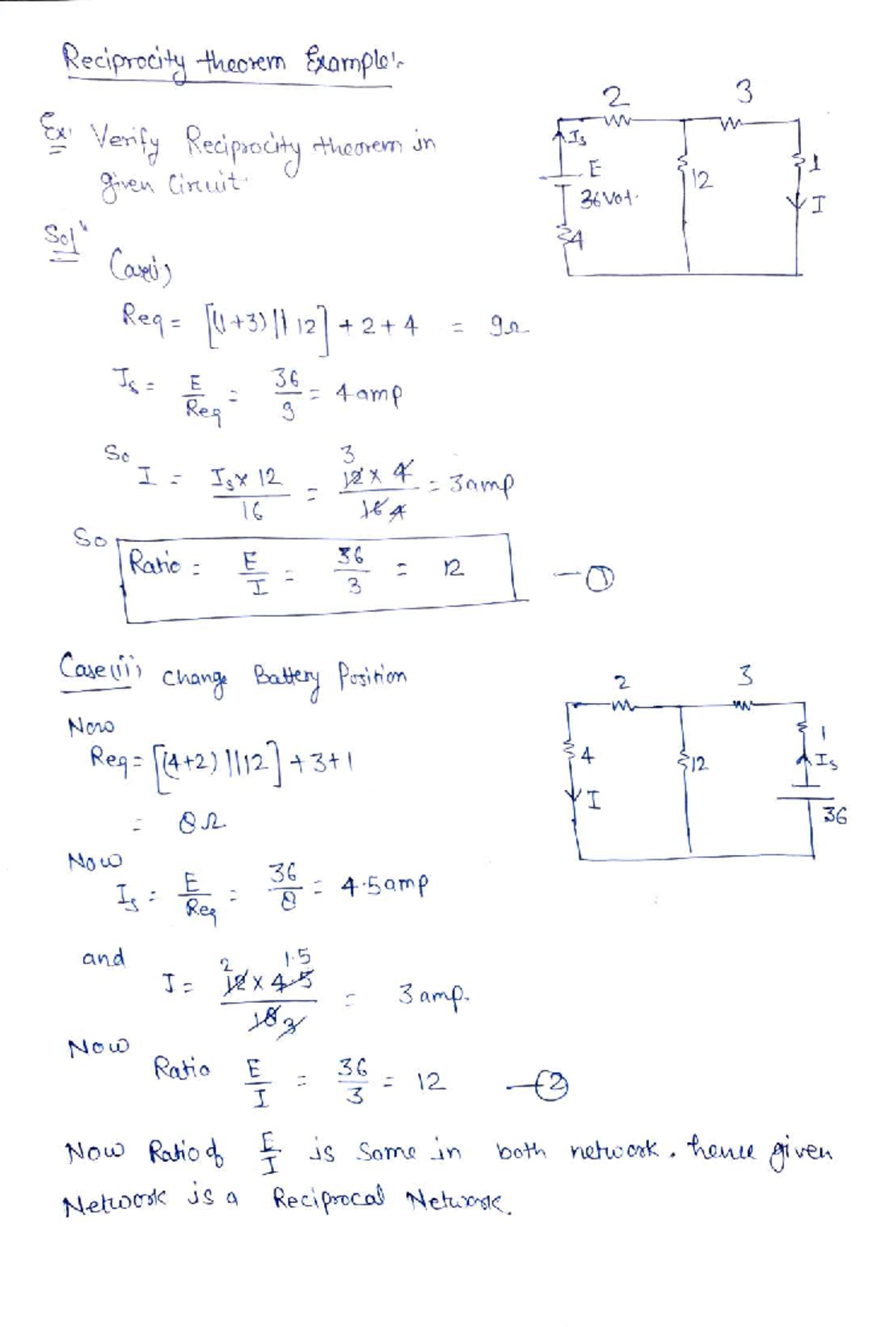 Reciprocity & Compensation Theorem Notes for Circuit Analysis - Studocu