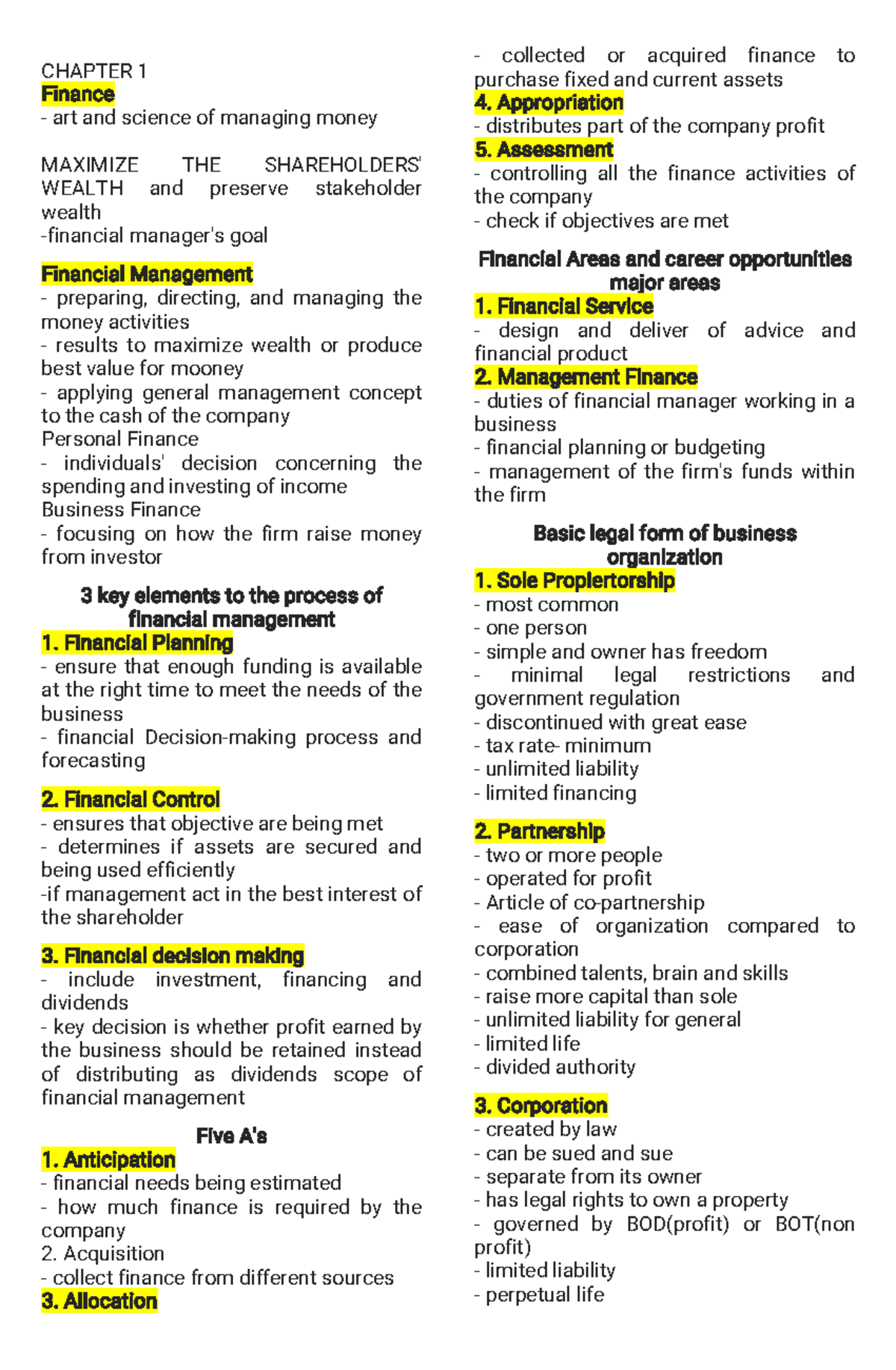CHAPTER 1: Finance - Art & Science of Money Management (FIN 101) - Studocu