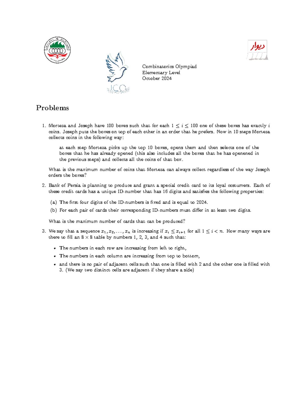 ICO 2024 Elementary Level Combinatorics Olympiad Problems - Studocu