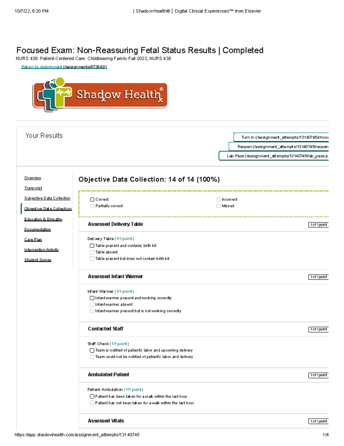 Shadow Health Uncomplicated Delivery Daanis Lafontaine Objective Data ...
