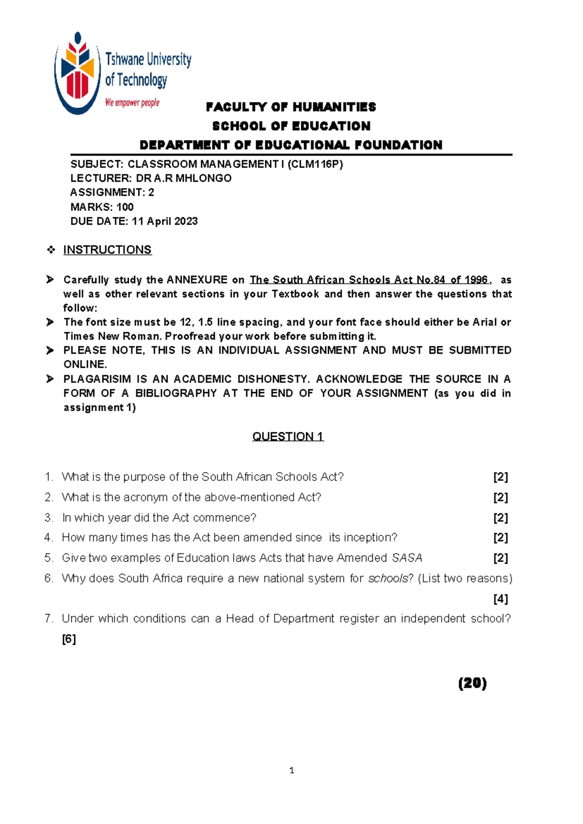 PSF206P Assignment 2: Understanding the Activity Model in Education ...